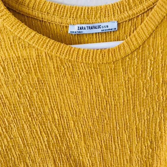 Zara Midi Dress Women size Medium Mustard Yellow Scrunch Long Sleeve Tunic Dress - Picture 4 of 4